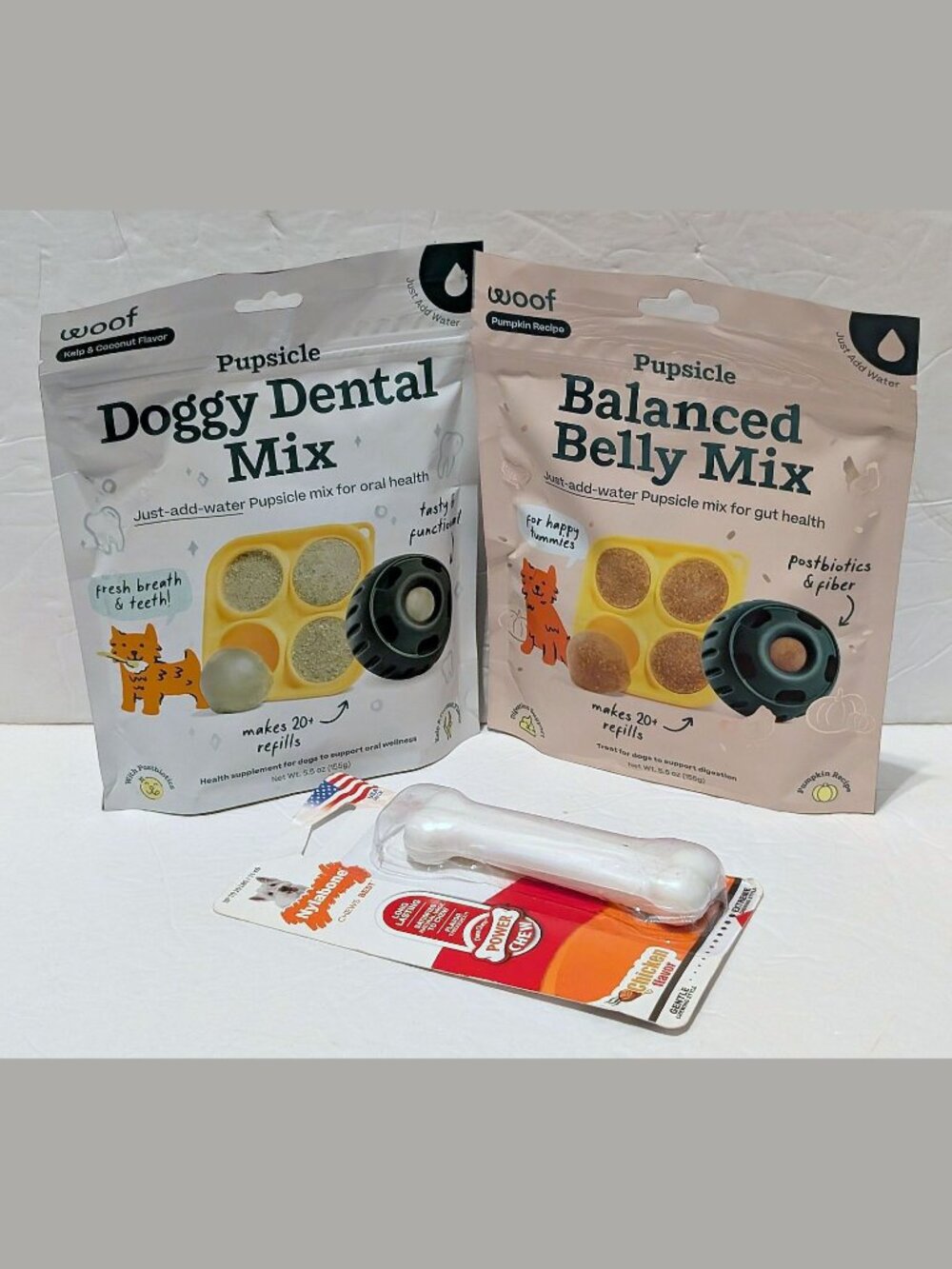 NIP Lot of 2 WOOF Popsicle Doggy Dental & Balanced Belly Mix + BONUS